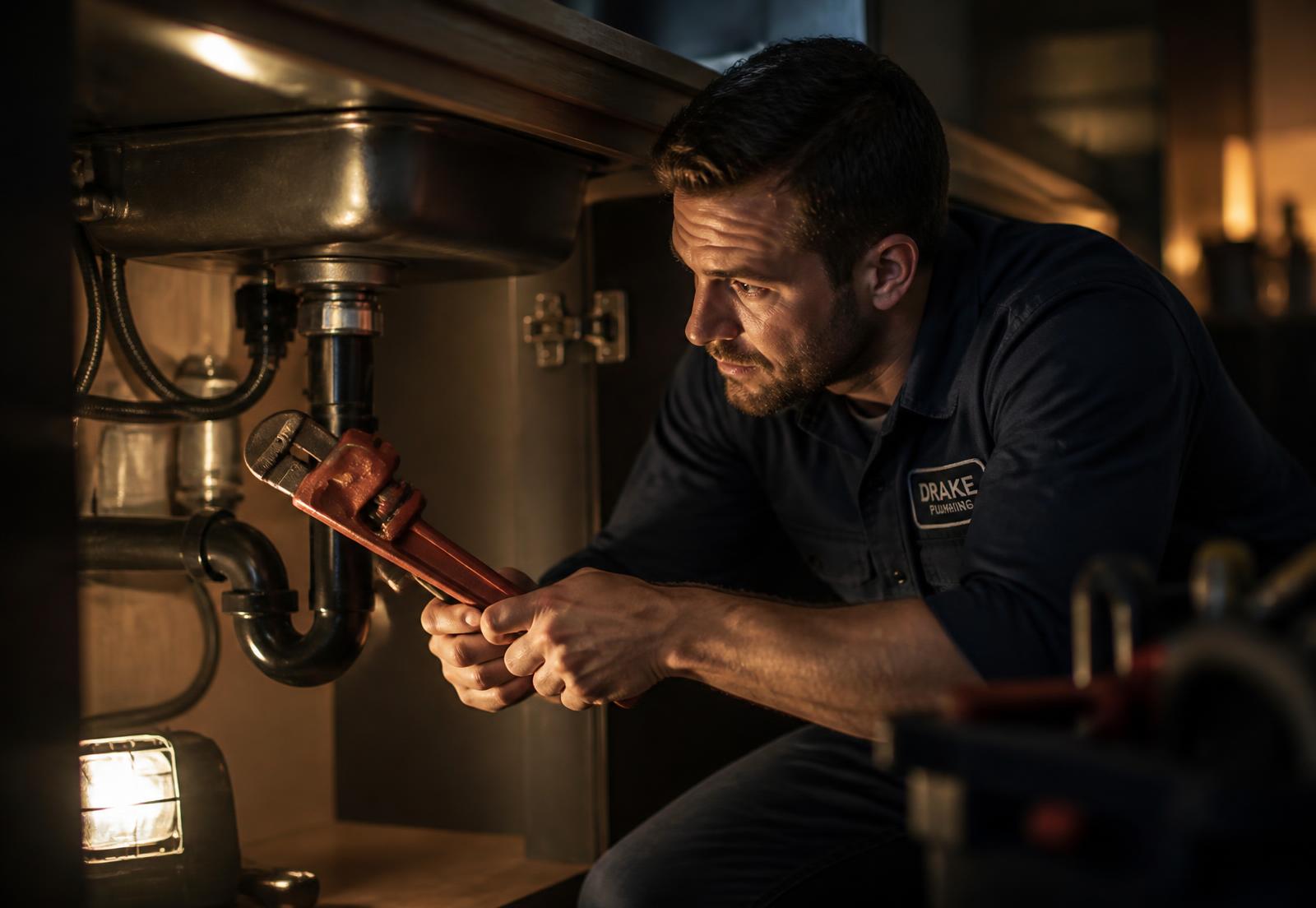 Atlanta plumber repairing a pipe under a kitchen sink
